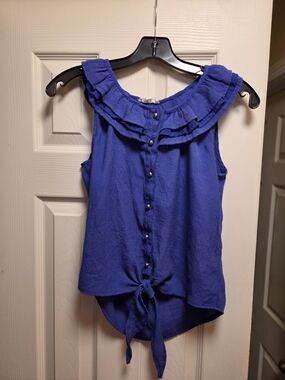Mine Royal Blue Ruffled Tie-Front Top